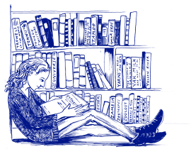 Molly in library - illustration